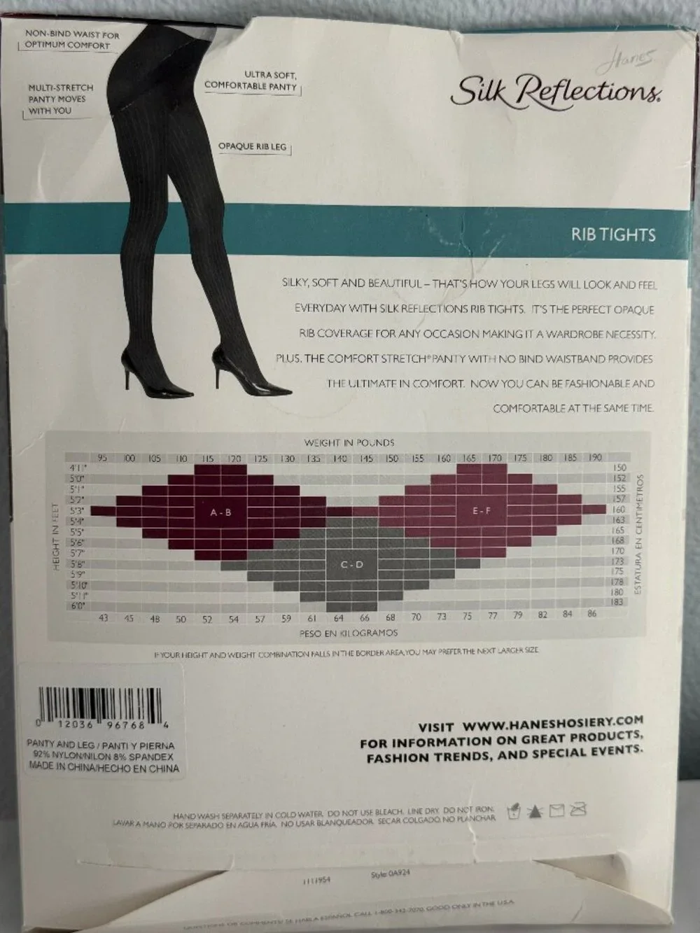 HANES Silk Reflections Rib Tights Size CD